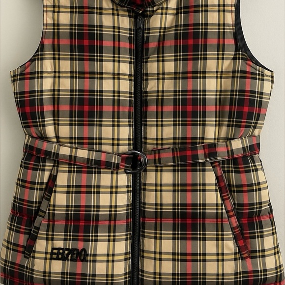 Eddie Bauer Down Vest red black yellow Plaid Small  pockets Zip Snap Enclosure - Picture 2 of 14